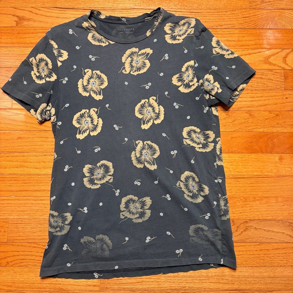 All Saints Navy and Beige Floral‎ Tee